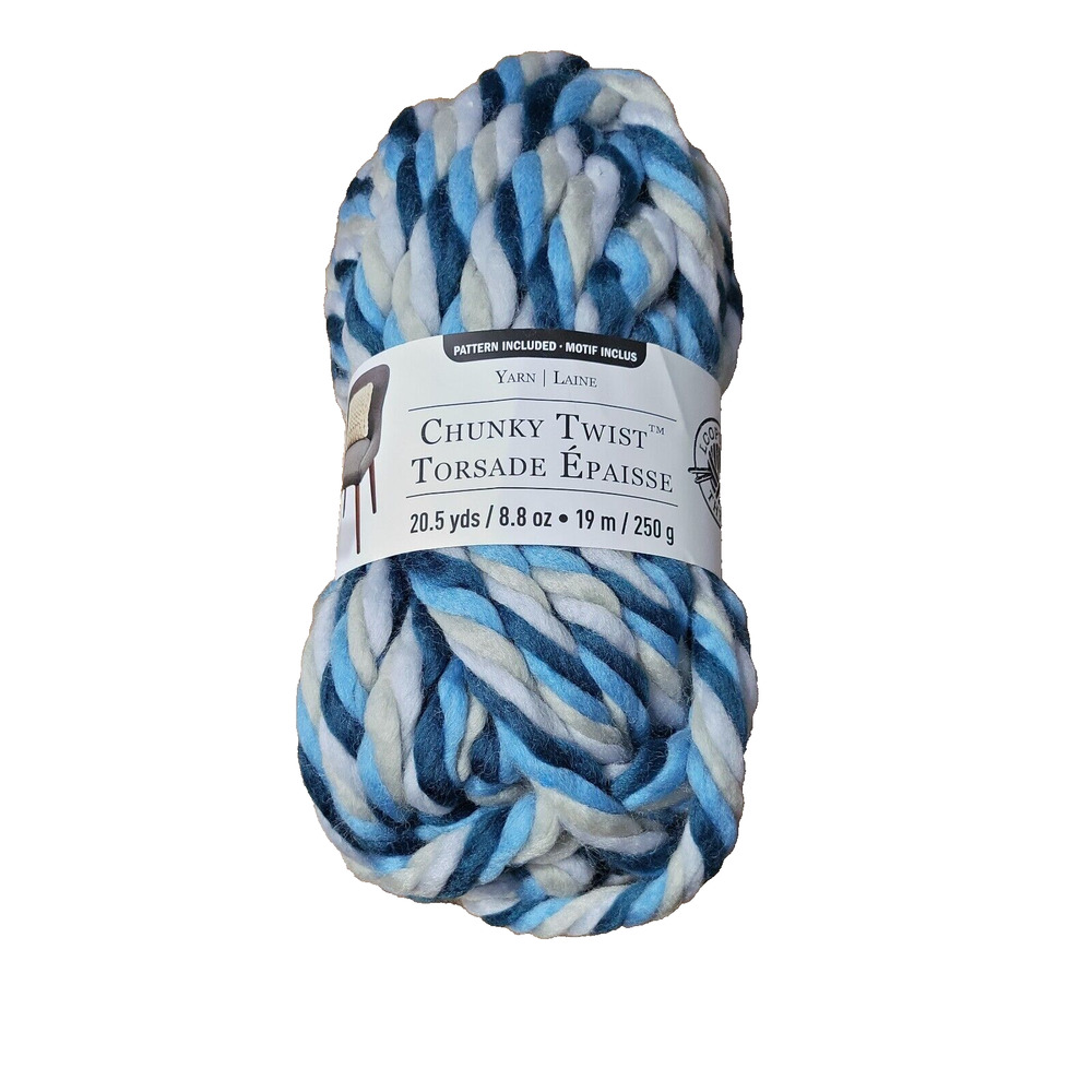 Loops & Threads Chunky Twist Yarn Blue Navy/ Silver Grey 20.5 Yards Jumbo 7